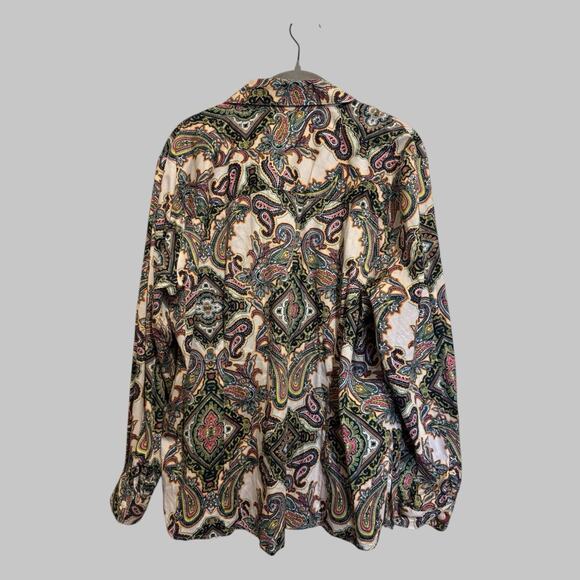 Foxcroft Wrinkle Free Paisley Button Up Boho Office Preppy Blouse Size 14W - Picture 2 of 11